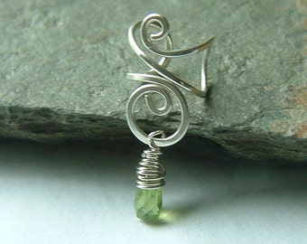 Sterling Silver Tiny Peridot Ear Cuff, August Birthstone Ear Wrap, No Pierce Earring