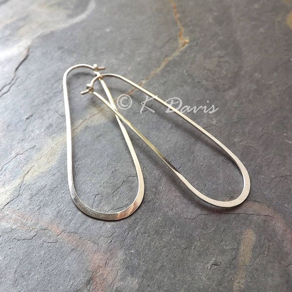 Long Hoop Earrings Sterling Silver, 14k Gold Filled, Modern Long Slender Oval Hoop maximalism Earring Looped Hoops, statement earrings