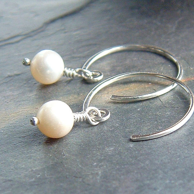 Pearl Lined Open Sterling Silver Hoop Earrings