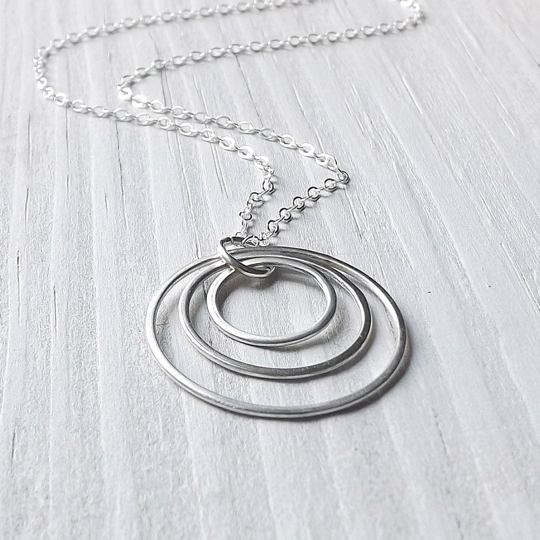 Sterling Silver Circles Necklace, Three Circles Pendant, Handmade