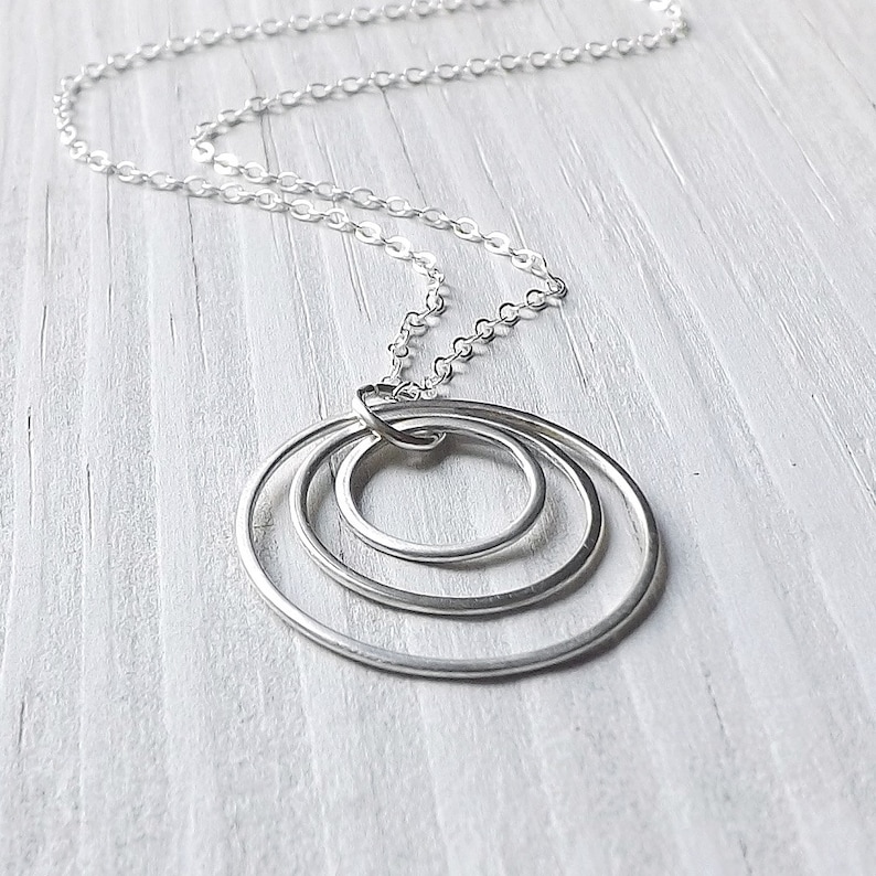 Silver Circle Necklace Three Ring Pendant Circles Geometric Etsy