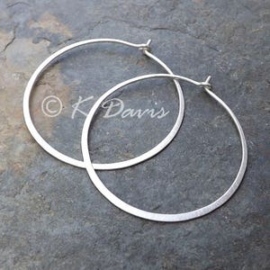 Silver Hoop Earrings, Sterling Silver Hoops, Large Hammered Hoop Earring Simple Minimal Hoops Brushed Finish statement earrings