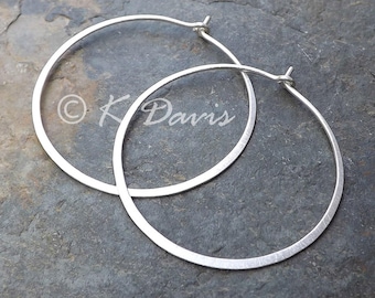 Silver Hoop Earrings, Sterling Silver Hoops, Large Hammered Hoop Earring Simple Minimal Hoops Brushed Finish statement earrings