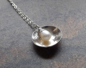 Reflections Necklace Pearl Handmade Necklace, Silver June Birthstone Pendant Pearl Jewelry Gift for her gemstone gift,