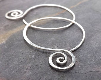 Silver Hoop Earrings Hammered Open Hoops, Coiled handmade hoop earrings jewelry gift for her, hoop earring statement earrings unique gifts