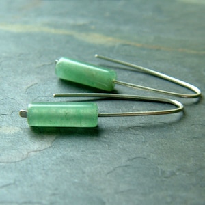 Silver Open Hoops Arc Ear Threader Earrings Green Aventurine Earring, Minimal Modern U Silver Hoops unique jewelry gift, womens gift for her