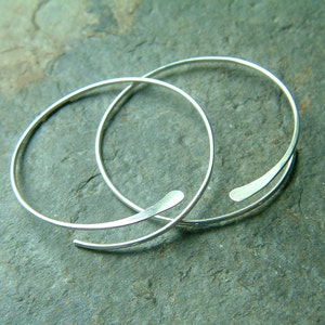 Silver Hoop Earrings, Sterling Silver Open Hoops Hammered Large Hoop Earrings, choose your size, jewelry gift custom hoops, handmade hoops image 1