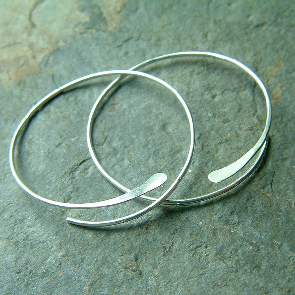 Sterling Silver Hoop Earrings, Hammered Open Hoops, Bypass Hoops, Jewelry Gift