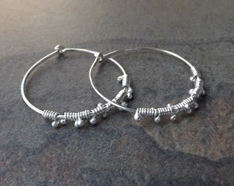 Silver Hoop Earrings, Wire Wrap Hoops, Simple Dewdrop Hoop Womens Statement Jewelry, Womens Gift for her statement earrings