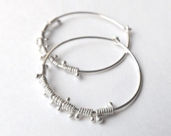 Silver Hoop Earrings, Sterling Silver Hoops, Wire Wrap Dewdrop Lightweight Hoops jewelry Gift for her, womens gift, unique gift