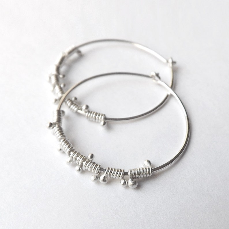 Silver Hoop Earrings Sterling Silver Hoops Wire Wrap Dewdrop Etsy