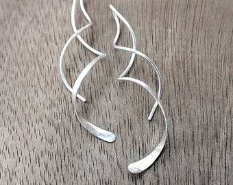 Silver Dangle Earrings, Spiral Threader Earring, Long Coil Open Hoop, Helix Twist Earring Womens Handmade Jewelry gift statement earrings