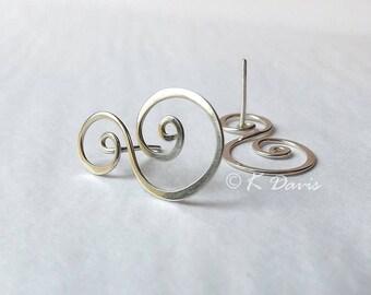 Silver Spiral Stud Earrings Coil Statement Earrings, Water Element, natural jewelry gift, post earring, womens gift statement jewelry