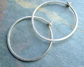 Silver Hoop Earrings Sterling Silver Medium Hoops, organic silver hoops minimalist jewelry womens gift, unique gift sterling silver earrings