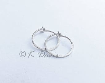 Small Hoop Earrings Sterling Silver, Brushed Finish Simple Hammered Hoops, minimal hoop earrings, choose your size unique gift