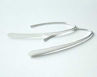 Sterling Silver Wishbone Open Hoop Earrings: Minimalist Threader Arc Earring, Silver Jewelry