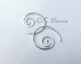 Silver Hoop Earrings, Small Spiral Hoops Sterling Silver Coiled Hoop Sterling Silver Dainty Earrings Nautilus Spirals, jewelry gift for her