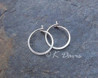 Hammered Silver Hoop Earrings Small Silver Hoops brushed finish minimal hoop earrings, womens jewelry gift for her, custom hoops, handmade