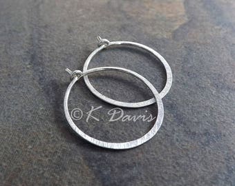 Silver Hoop Earrings Brushed Finish Small Simple Hammered Hoops, custom jewelry gift, geometric hoops sterliing silver earrings