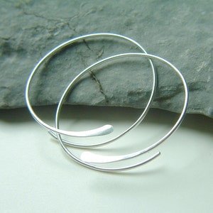 Silver Hoop Earrings, Sterling Silver Open Hoops Hammered Large Hoop Earrings, choose your size, jewelry gift custom hoops, handmade hoops image 2