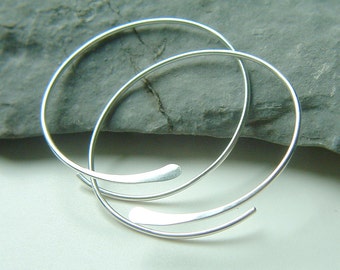 Hoop Earrings Sterling Silver Open Hoops Hammered Large Silver Hoop Earrings, jewelry gift for women, Choose Your Custom Size Hoops