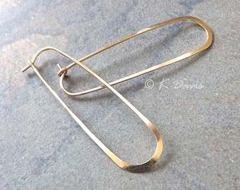 Gold Hoop Earrings 2 inch Long Loop Hoops, Modern Dangle Oval Hoop Earring, womens jewelry gift for her statement earrings silver long hoops