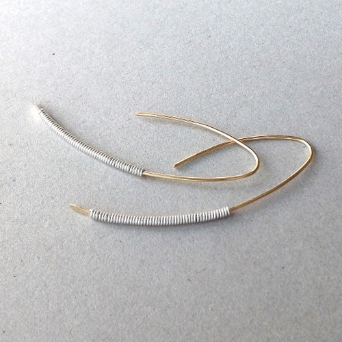 Boucles d’oreilles Gold Open Hoop Silver Wrapped Hoops mixte métal moderne dangle threader boucles d’oreilles bijoux femmes cadeau, boucles d’oreilles cerceau, boucles d’oreilles pendaison