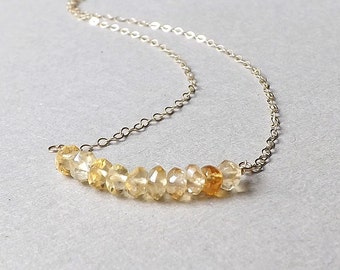 Citrine Bar Necklace Tiny Yellow Citrine Gemstone, November Birthstone Pendant, Minimalist Jewelry Womens Gift for her yellow citrine