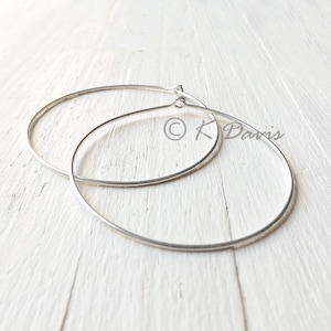 Large Sterling Silver Hoop Earrings: Hammered 2-Inch Hoops