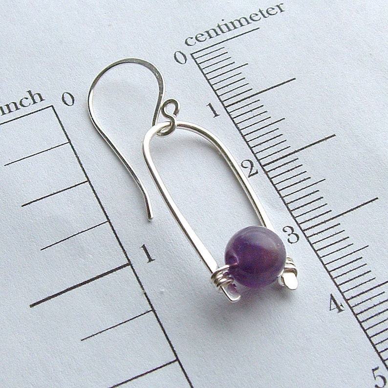 Statement Jewelry Silver Inverted Hoops Sterling Silver Hoop Earrings Amethyst Birthstone Jewelry, February birthday gift for her image 5