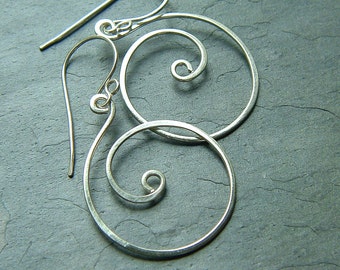 Silver Hoop Earrings Sterling Silver Coiled Hoops Dangle Hoop, jewelry gift for her, womens gift, statement earrings