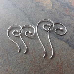 Silver Threader Earrings, Coiled Threaders, Long Open Hoop Threader Dangles, Long Bud Earrings womens gift for her image 2