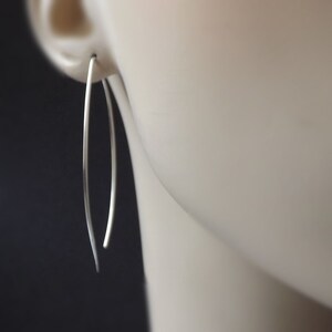 Statement Jewelry Silver Hoop Earrings Leaf Hoops Almond Hoop, Large Fish Hoops Statement Earrings Long Threader Jewelry womens Gift for her