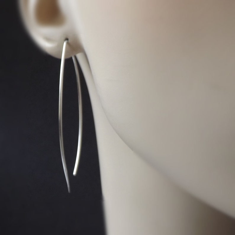 Gold Open Hoop Earrings Long Threader Leaf Hoops Large Almond Etsy