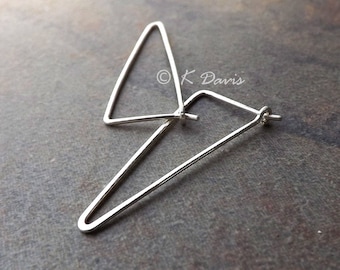 Sterling Silver Triangle Hoop Earrings, Brushed Finish Geometric Jewelry