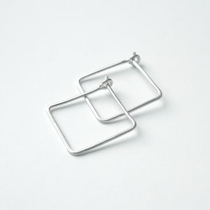 Small Square Hoops Sterling Silver Hoop Earrings eco friendly geometric minimalist jewelry, women Men Unisex jewelry gift