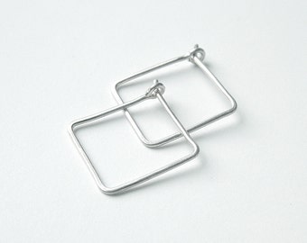 Small Square Hoops Sterling Silver Hoop Earrings eco friendly geometric minimalist jewelry, women Men Unisex jewelry gift