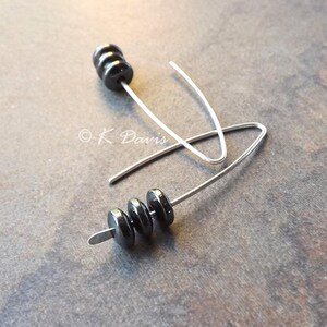 Sterling Silver Hematite Earrings Open Hoops, Arc Ear Threader Silver Earrings, Minimal Modern Hoop, jewelry gift for her, Statement jewelry