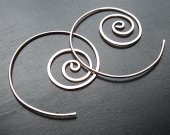 Sterling Silver Hoops Unraveling Hoop Earrings, Nautilus spiral, koru spiral, open hoop earrings statement earrings, maximalism jewelry