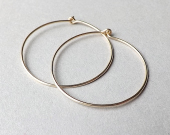 14k Gold Filled Hoop Earrings, Simple Classic Large Gold Hoops