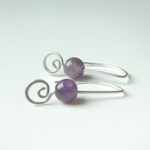 Amethyst Earrings Sterling Silver Coil Dangles February birthstone purple raw stone jewelry gift, February birthday earrings dangle