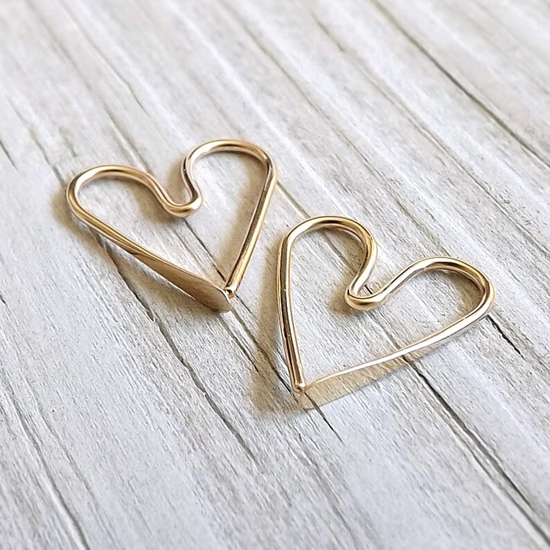 Gold Heart Hoops Small 14k Solid Gold Open Hoop Earrings Etsy