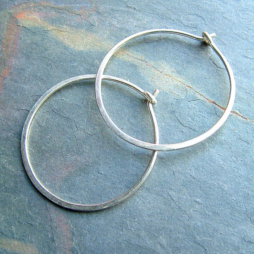 Hammered Silver Hoop Earrings Simple Sterling Silver Medium Hoops ...