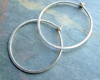 Hammered Silver Hoop Earrings Simple Sterling Silver Medium Hoops, minimalist jewelry womens gift for her, womens unique gift earrings