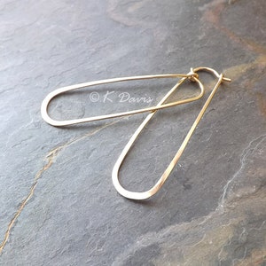 Gold Hoop Earrings Long Loop Hoops Oval Hoop Earring, statement earrings, jewelry gift for her, 2 inch long slender hoops, silver hoop