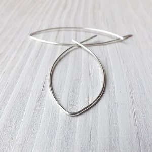 Silver Hoop Earrings, Large Fish Hoops Big Sterling Silver Open Hoop Earrings Long Threader Earring Statement Jewelry maximalism earrings