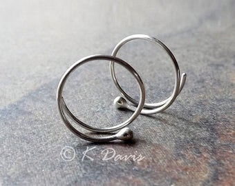 Sterling Silver Open Hoop Earrings, Tiny Bud Coil Hoops