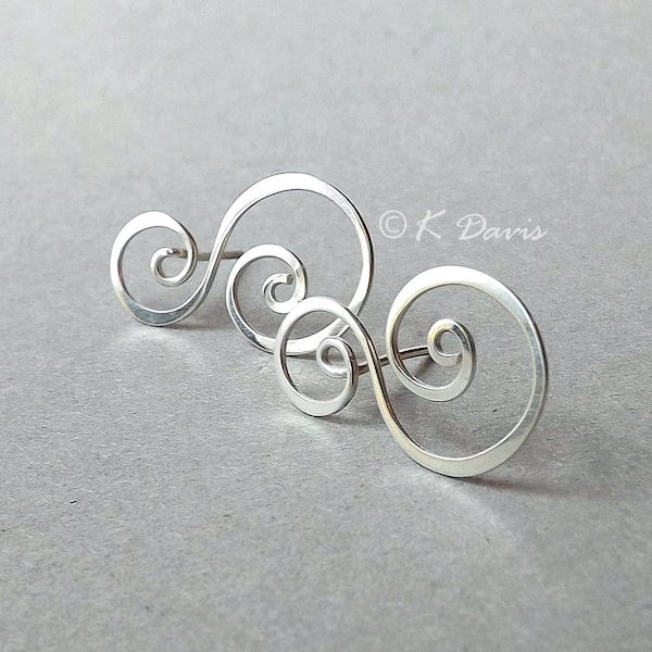 Statement Jewelry Silver Spiral Earrings, Swirl Stud Earring, Water Element silver earrings, Coil Earring nature gift, Womens gift for her