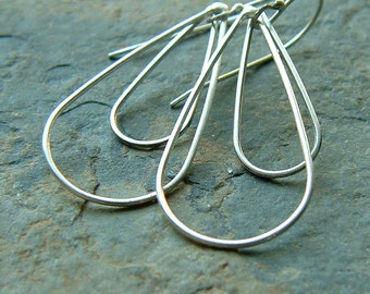 Sterling Silver Looped Hoop Dangle Earrings, Handmade Teardrop Dangles
