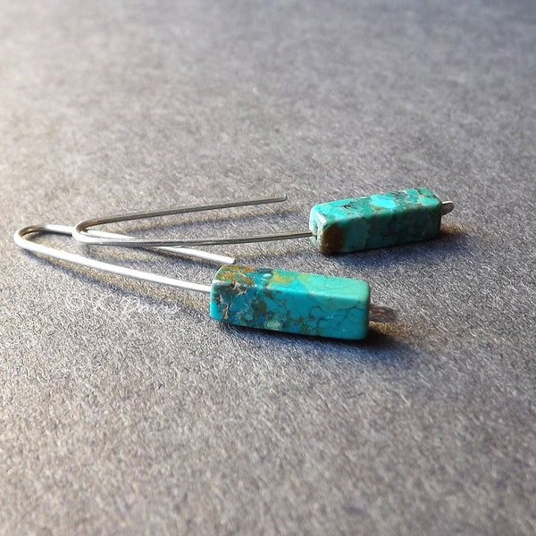 Genuine Turquoise Earrings, Sterling Silver Turquoise Earring Dangle Genuine Turquoise hoop earring threaders Turquoise Jewelry gift for her